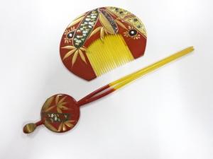 アンティーク　漆塗り蒔絵　櫛・簪セット